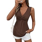 BTFBM Babydoll Tops for Women 2026 Trendy Spring Summer Outfits Twist Front V Neck Peplum Flowy Tank Tops Dressy Casual