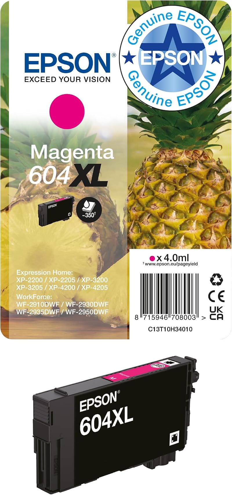 Epson 604XL Pineapple Magenta Ink Cartridge Genuine