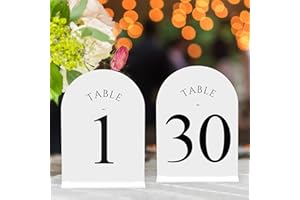 JOYIT Arch Wedding Table Numbers 1-30 with Stands – Double-Sided Printed 5" X 7" Acrylic Table Signs with White Background Black Text, Perfect Acrylic Table Numbers for Wedding Receptions, Parties, Anniversaries, and Events