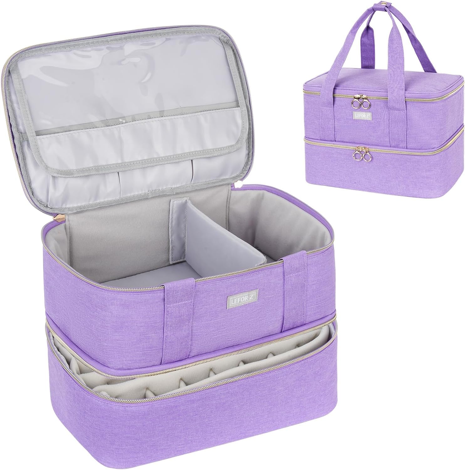Nail Polish Organiser,Double-Layer Nail Polish Carrying Case Storage Bag Holds 40 Bottles 15 ml and an Nail Lamp,Portable Nail Technician Case,Nail Polish Holder for Nail Supplies,Purple โ image 1