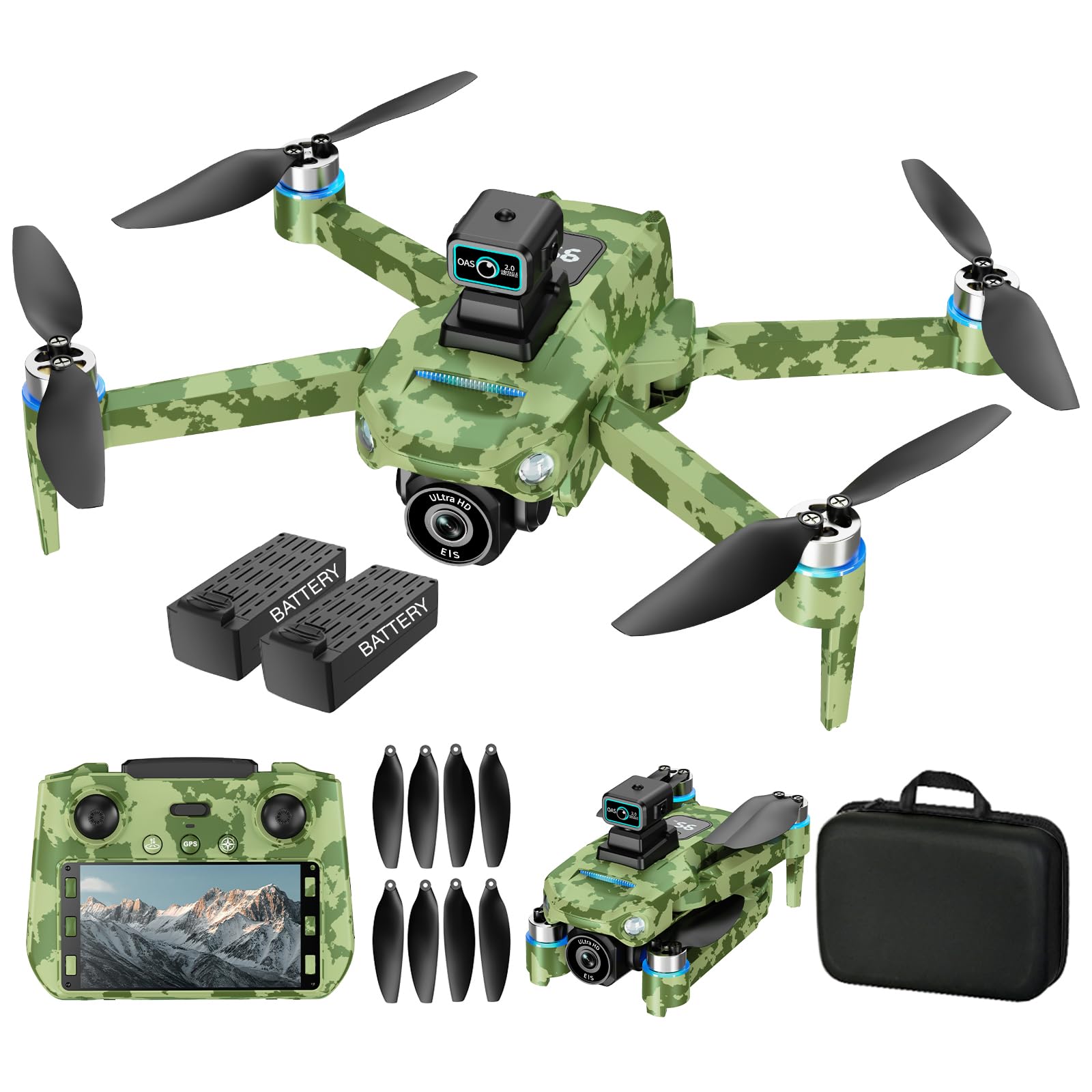Drones for Adults, Drone for Beginners, GPS Drones 4K, Auto Return, Obstacle Avoidance, Drone with Screen on Controller (Army green)