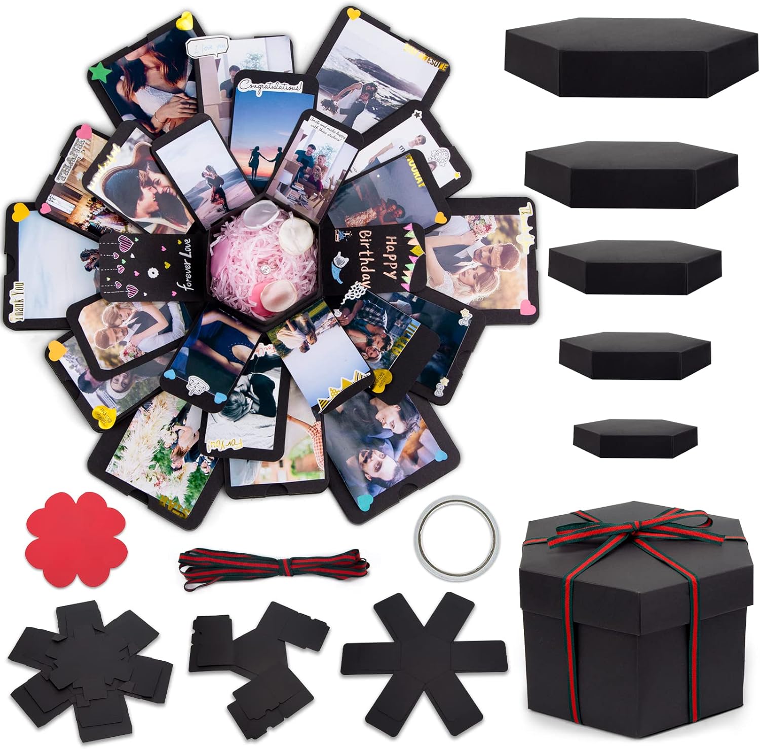 Photo Albums, Frames & Accessories - Koogel Explosion Gift Box, Handmade Exploding Photo Album Preassembled Surprise Picture Pop Up Love Box with Creative DIY Scrapbooking Accessories for Anniversary Birthday Wedding Memory Party
