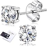 Moissanite Stud Earrings 18K White Gold Plated Brilliant Round Cut Solid 925 Sterling Silver Hypoallergenic Dainty Moissanite Jewelry for Sensitive Ear D Color VVS1 Clarity for Women Men 0.8CT-3CT