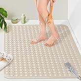 Yolife Extra Large TPE Shower Mat, 47.2" L x 31.5" W Anti Slip Bath Mat with Drain Holes and Suction Cups, Large Size Mat More Suitable for Shower Stall, No Odor, Heavy Mat