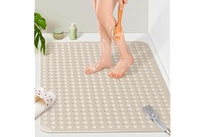 Yolife Extra Large TPE Shower Mat, 47.2" L x 31.5" W Anti Slip Bath Mat with Drain Holes and Suction Cups, Large Size Mat More Suitable for Shower Stall, No Odor, Heavy Mat