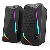 Redragon GS510 RGB Desktop Speakers, 2.0 Channel PC Computer Speaker with 4 Colorful LED Backlight Modes, Enhanced Bass and Easy-Access Volume Control, USB Powered w/ 3.5mm Cable