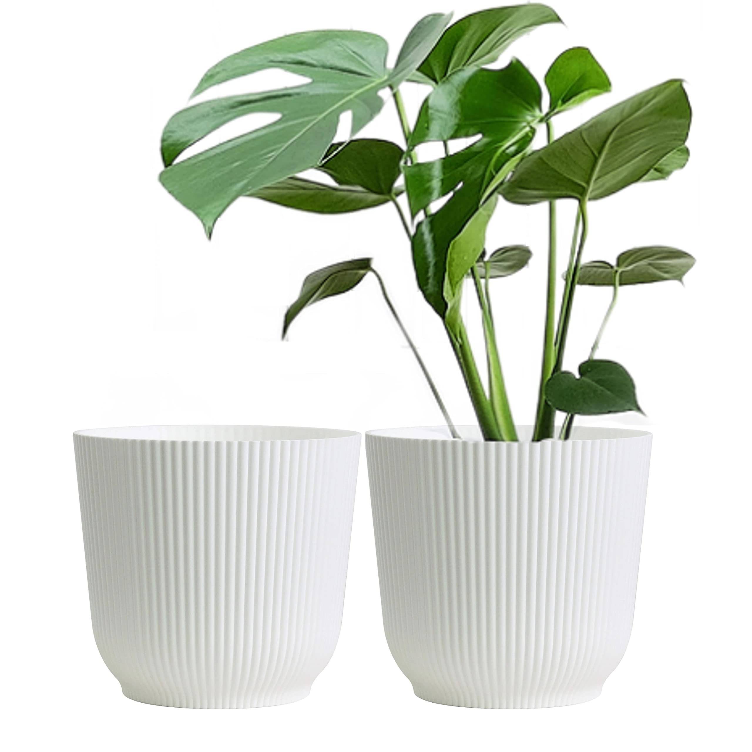 Olly & Rose Oxford Plant Pot Planter Plastic - Pack of 2 - Indoor and Outdoor Flower Pots for Garden and Home - Toughened Resin Plant Pots (White, 22cm)