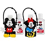 DISNEY Portable Hand Sanitizer with Holder - Travel Sized Flip Cap Bottles - Clip on Backpacks - Refillable - ( Pair 1 Mickey