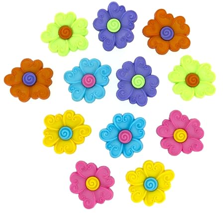 Jesse James Dress It Up Schnörkel-Blumen Knopf, Kunststoff, bunt 10x7.5x2 cm 12-Einheiten