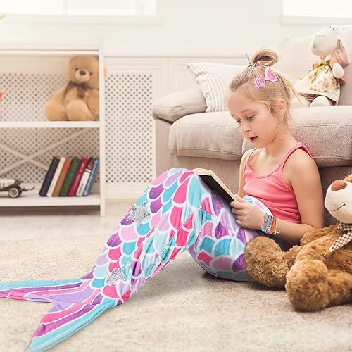 Mermaid Tail Blanket Wearable Mermaid Soft Blanket with Glitter
