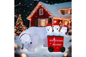 DR.DUDU 7 FT Christmas Inflatables Polar Bear with Santa Hat, Christmas Bear Blow up Outdoor Decorations for Lawn Garden Yard Xmas Holiday Party