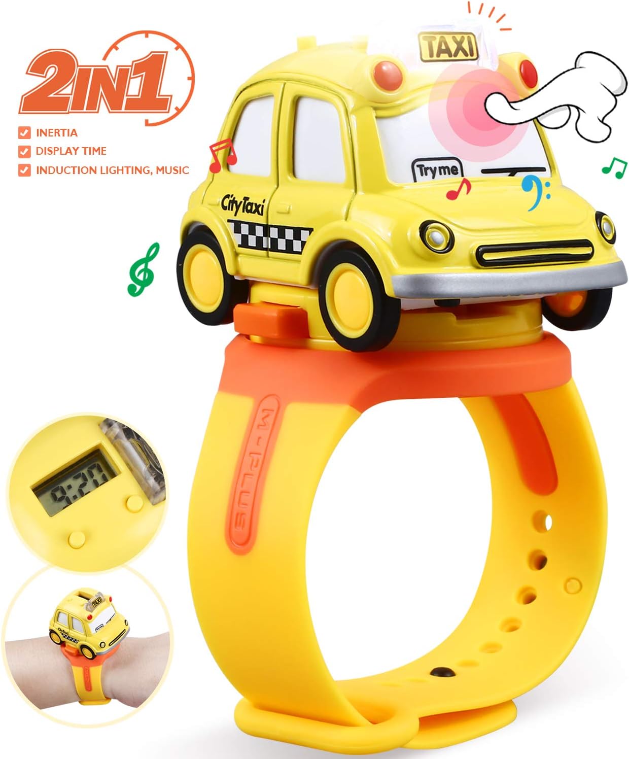 Peradix Kids Car Watch Toys, Multi-function Watch And LED Lighting And Sound Effects Car 2 in 1 For Boys Girls Children Xmas Gift(Yellow)