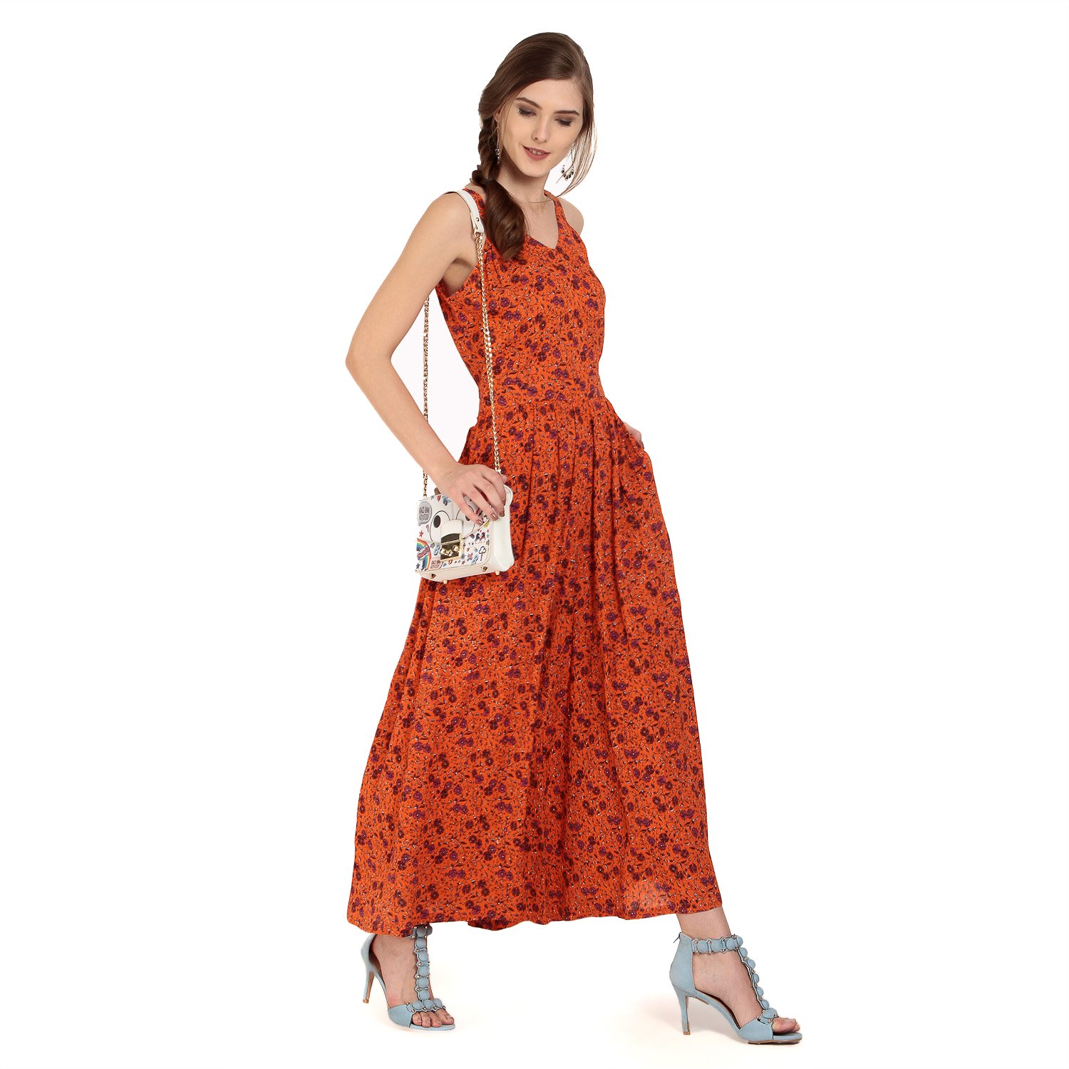 abiti bella women's rayon floral jumpsuit (orange)