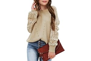 Newffr Girls Crochet Hollow Out Crewneck Long Sleeve Lightweight Knit Sweaters Pullover Jumper Kids Soft Tops