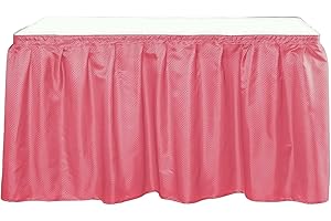 Castle Selection Decorator Table Skirt Ruffled Fabric Diamond Pattern Hook-and-Loop, Wedding Trade Baby Event Buffet, 17 Feet x 30 Inches, Rose Pink
