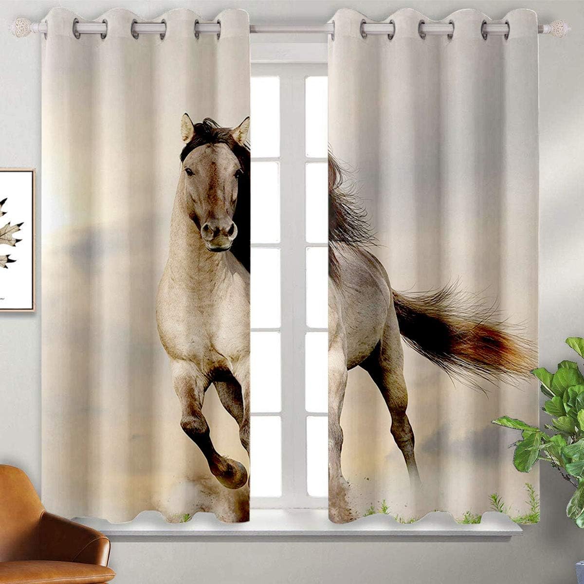 Animal Decor Collection Bedroom Curtains Wild Young Stallion Horse