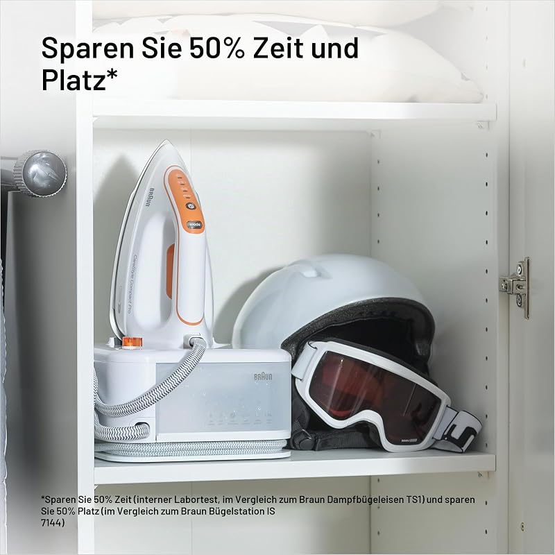 CareStyle Compact Pro IS 2561 WH Dampfbügelstation, Dampfbügeleisen mit FreeGlide 3D Bügelsohle, Vertikaldampf, 2400W, Pumpendruck 6 bar, Dampfstoß 400 g/min, großer 1,5l Wassertank, Weiß/Orange