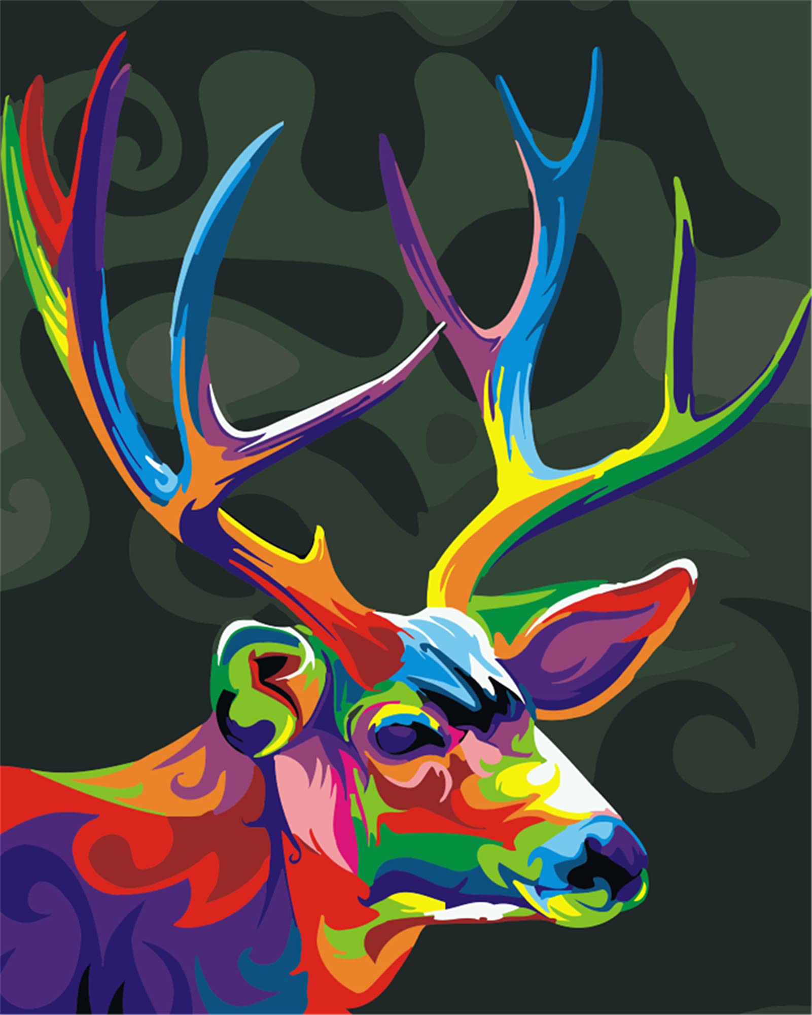 YEESAM ART Stationery Colorful Deer Head Antlers, Paint by Numbers 16x20 inch DIY Painting Kits for Home Wall Decor (Deer, Without Frame)