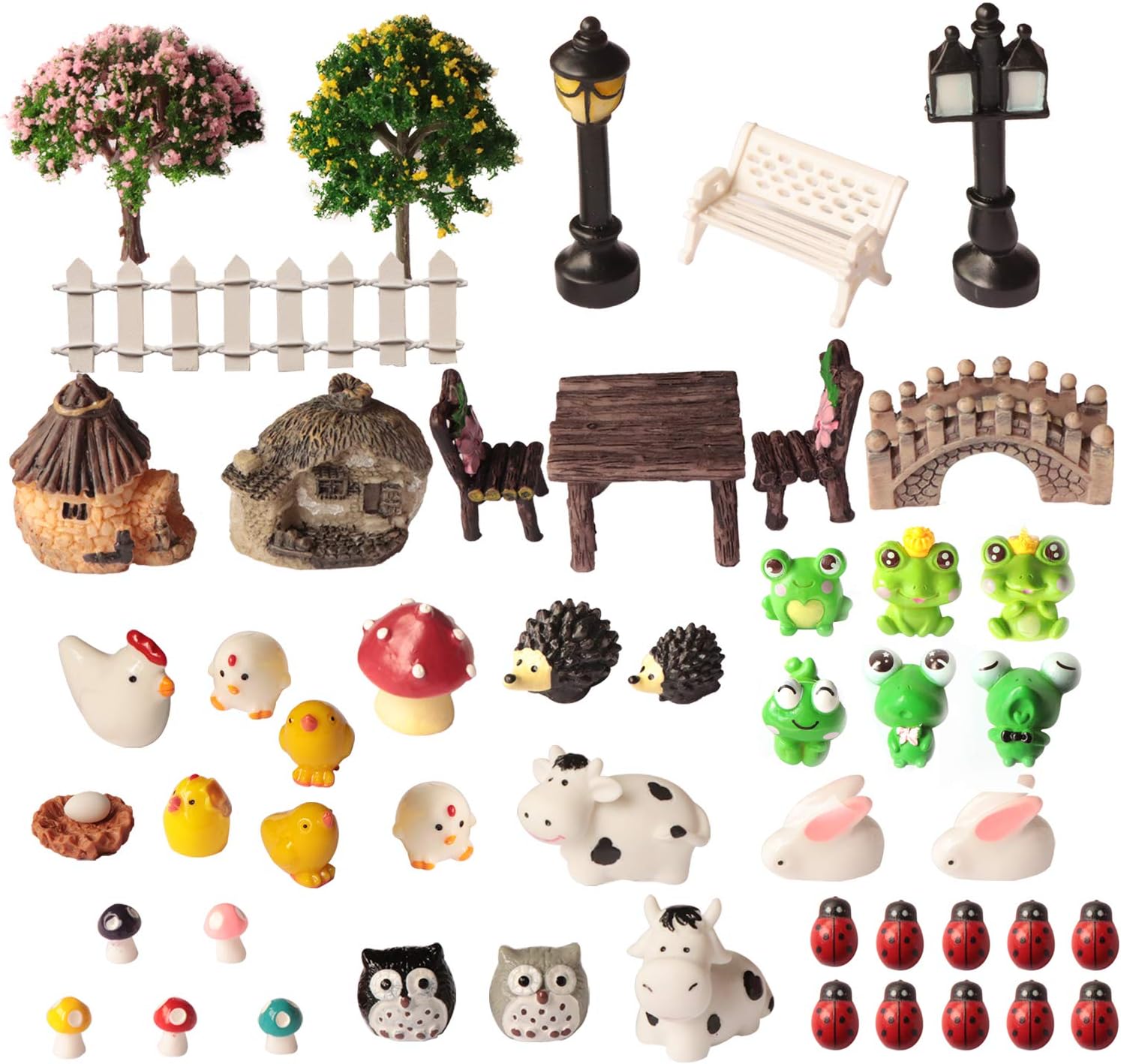 50 Pieces Fairy Garden Accessories, SPWOLFRT Fairy Garden Kit Garden DIY Kit Mini Animals Miniature Figurines Moss Landscape Garden DIY Ornaments for Outdoor Home Garden Decoration (Multicolor A)