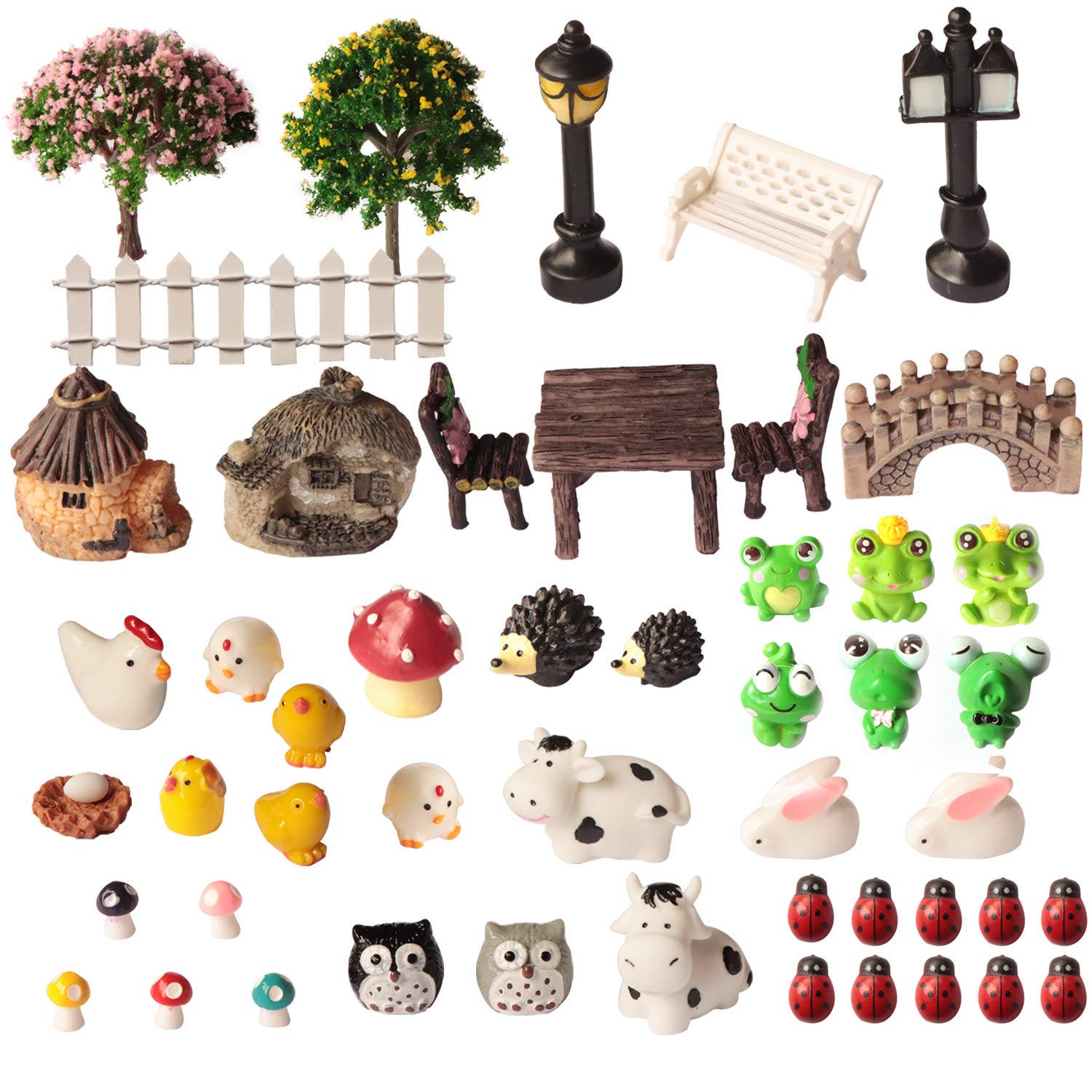 50 Pieces Fairy Garden Accessories, SPWOLFRT Fairy Garden Kit Garden DIY Kit Mini Animals Miniature Figurines Moss Landscape Garden DIY Ornaments for Outdoor Home Garden Decoration (Multicolor A)