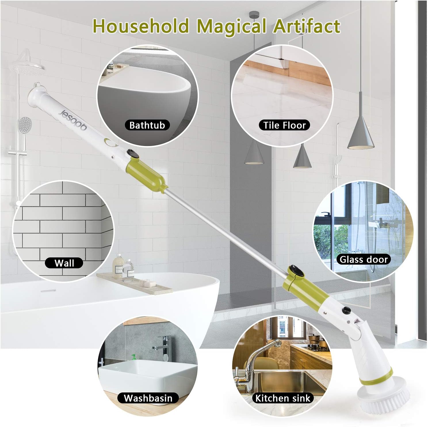 Electric Spin Scrubber Upgraded Power Scrubber 360 Cordless Tub and Tile Scrubber with 4 Replaceable Shower Scrubber Brush Heads, 1 Extension Arm for Cleaning Bathroom, Floor, Wall, Kitchen, Tub, Tile: Home & Kitchen