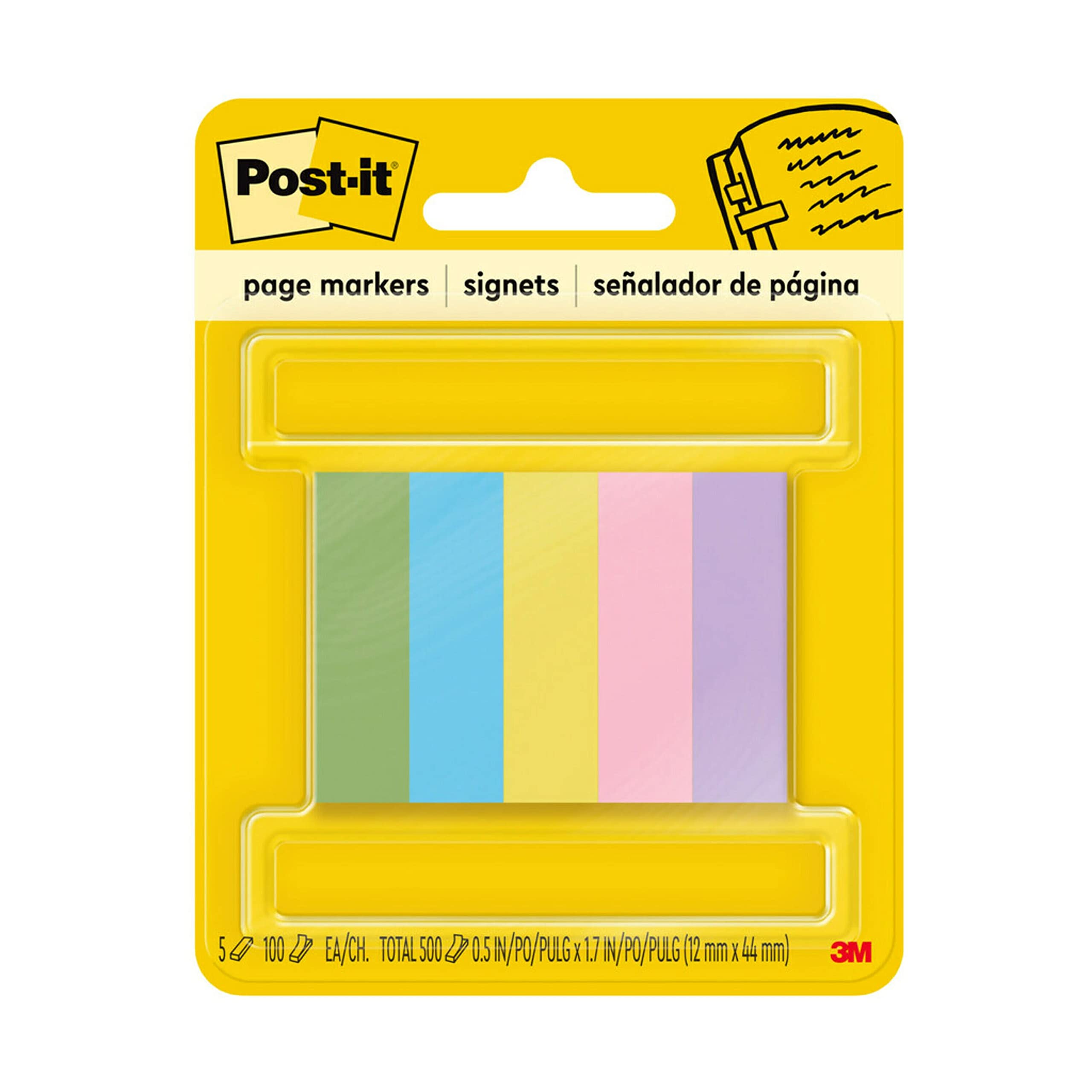 Post-it® Page Markers, 1/2-inch x 1-3/4 Inch, Ideal for Temporary Marking and Noting In Books, Assorted Ultra Colors, 500 per Pack