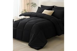 CozyLux Queen Comforter Set Black - 7 Pieces Bed in a Bag Queen, All Season Soft Bedding Set, Oeko-Tex Certified Bed Set with Down Alternative Comforter, Sheets, Pillowcases & Pillow Shams