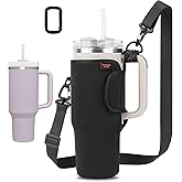 Desing Wish Water Bottle Carrier for Stanley Quencher 40oz Tumbler Cup Water Bottle Holder with Strap Neoprene Protective Tumbler Carrying Bag for Hiking Fitness Travelling - Black