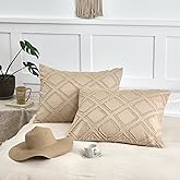 xuan dian Queen Pillow Shams 2 Pack, Queen Size Pillowcases, Soft Microfiber Geometric Boho Pillow Covers with Envelope Closure, Camel, 20x30 Inches (No Insert)
