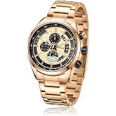 BORUSE Luxury Watches for Men Stainless Steel Business Chronograph Watch | Fashion Big Face Waterproof Analog Quartz Wristwatch Luminous Calendar High End Casual Work Dress Date reloj