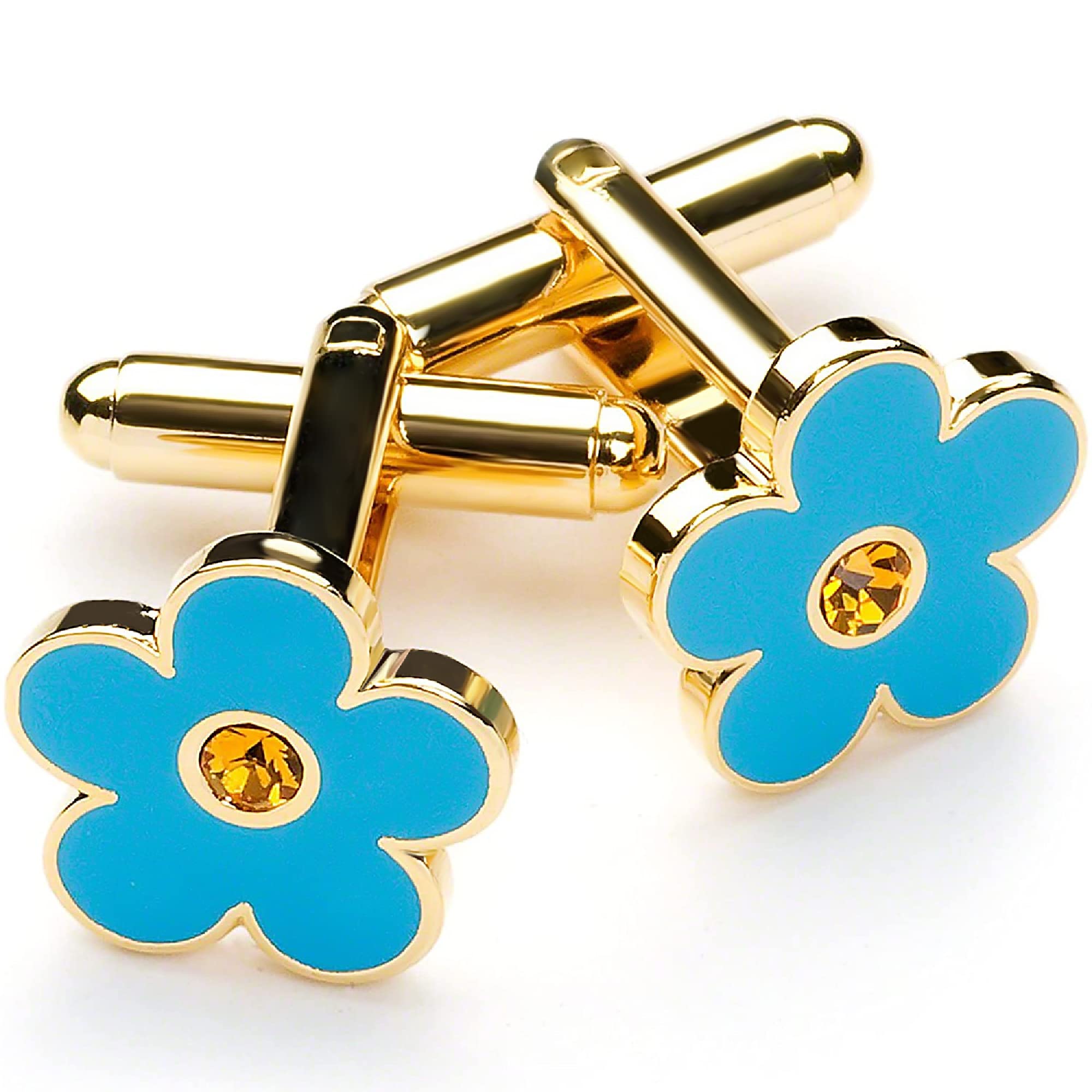 THE MASONIC COLLECTION Forget Flower Design Cufflinks for Men - Orange Stone - Blue and Gold Plated - Freemason Gifts for Men