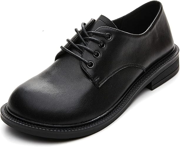 Amazon ブウケ オックスフォード マニッシュ おじ靴 オフィス カジュアル フォーマル 太ヒール ローヒール 歩きやすい 黒 シンプル ローカット オックスフォードシューズ レースアップシューズ パンプス 学院風 スムース ブウケ レースアップ