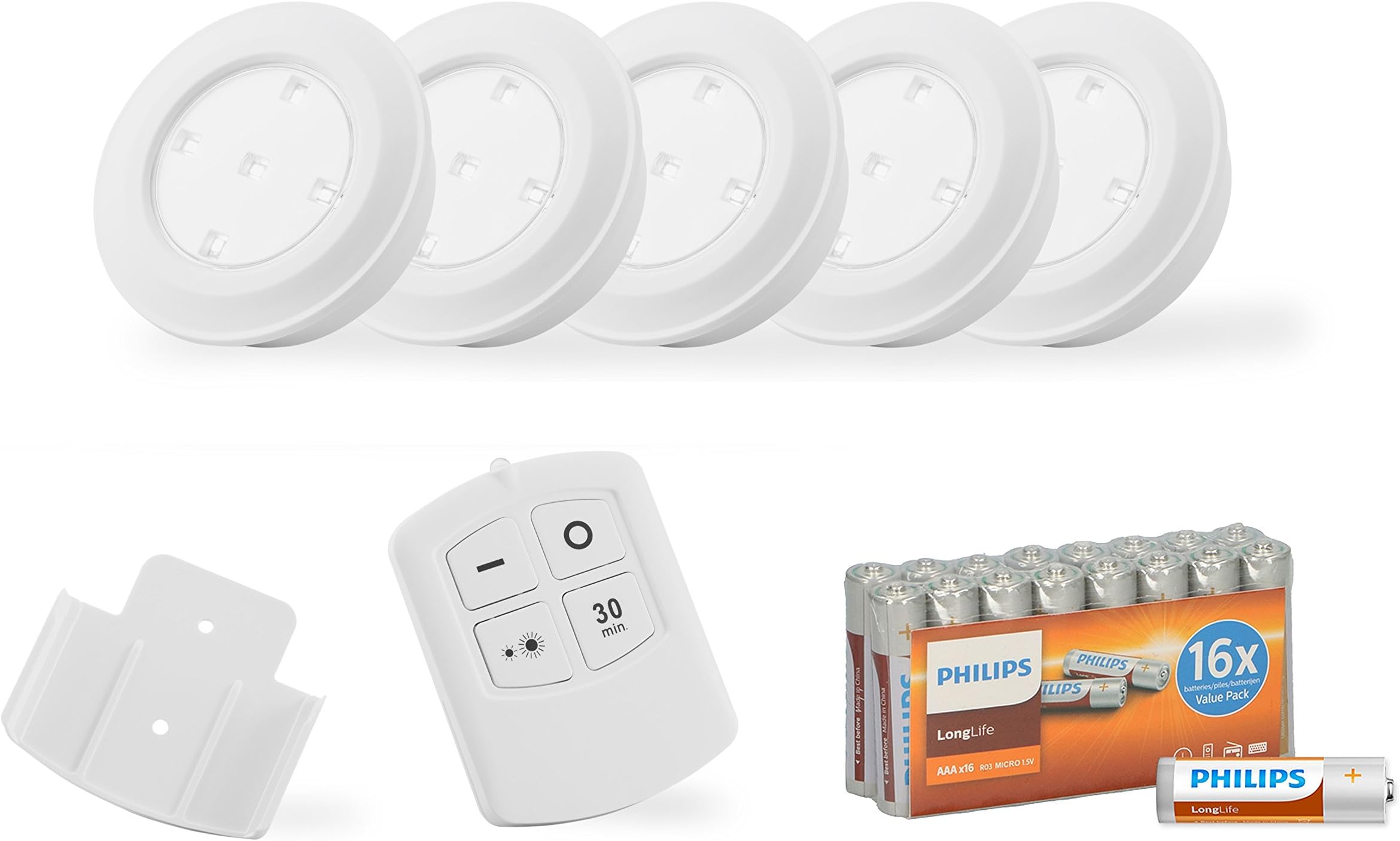 Lechten Remote Control Light – Cabinet light battery operated LED Under-Unit Spotlights (Dimbarr Light Set for Kitchen or Cupboard Programmable Spotlights for stairs, 6 V Battery Operated Light Set with Timer, Dimmer, Cool White (White)