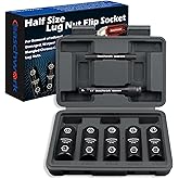 7Pc Half Size Lug Nut Socket Set 1/2” Drive Thin Wall Impact Flip Socket Set With Knockout Bar For Removal of Inflated, Damaged, Warped and Mangled Lug Nuts