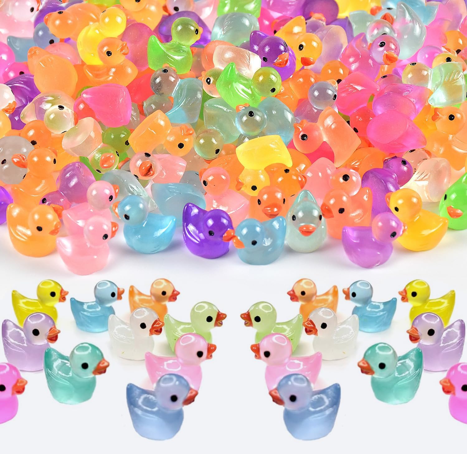 Mini Duck 100 Pack Glow in The Dark Resin Duck Figures for Aquarium Fairy Garden Dollhouse Landscape