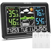 DreamSky Weather Station Indoor Outdoor Thermometer Wireless with Digital Atomic Clock for Home, Large Display with Dimmer, USB, Inside Outside Temperature Humidity Monitor (Adapter Powered)-3 Sensor