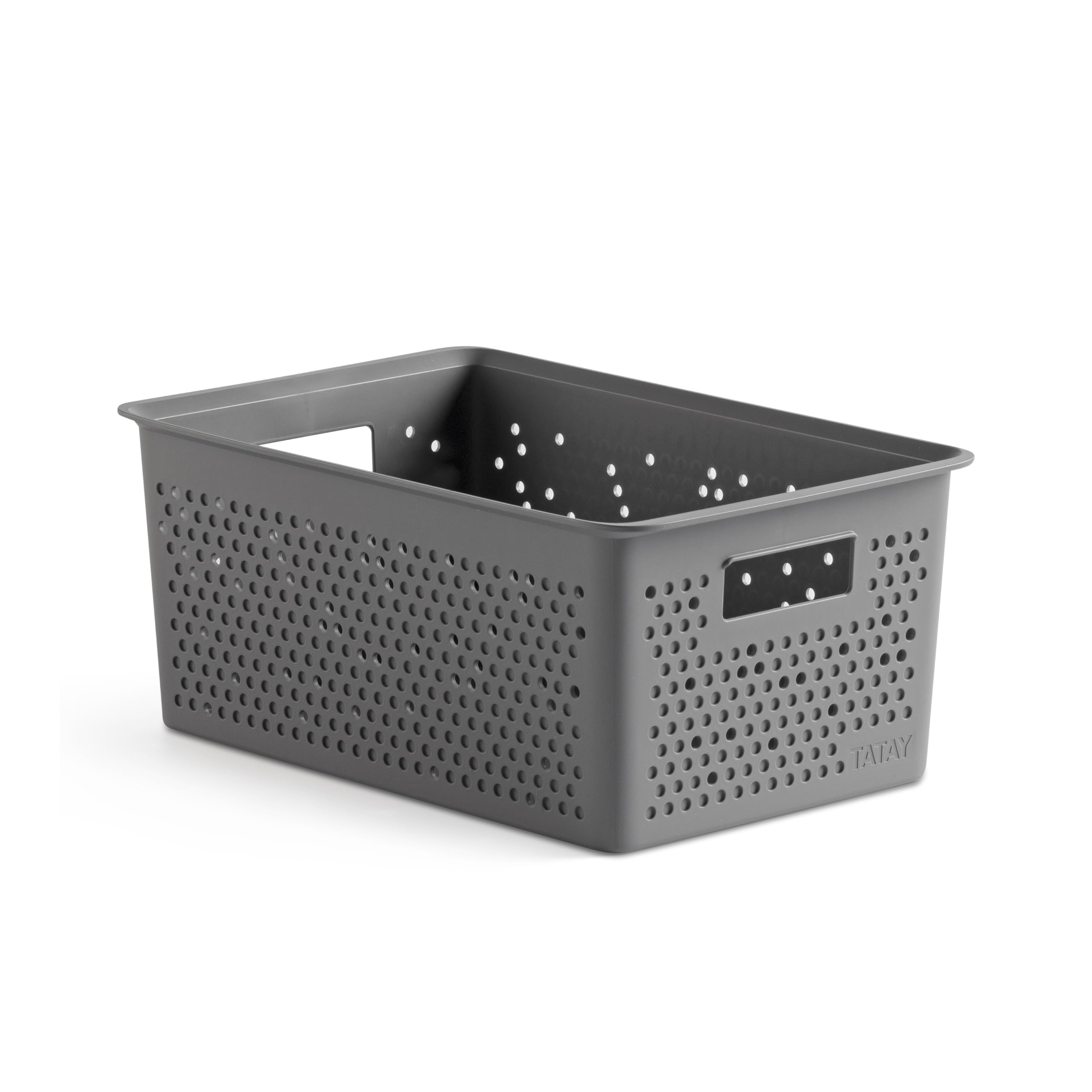 TATAY Plastic Storage Basket 4L Bohol | Organiser Box | Optimal Ventilation | Stackable Modular System | Integrated Handles | BPA-Free Recycled Plastic | 17.5x27x11.5 cm, Grey