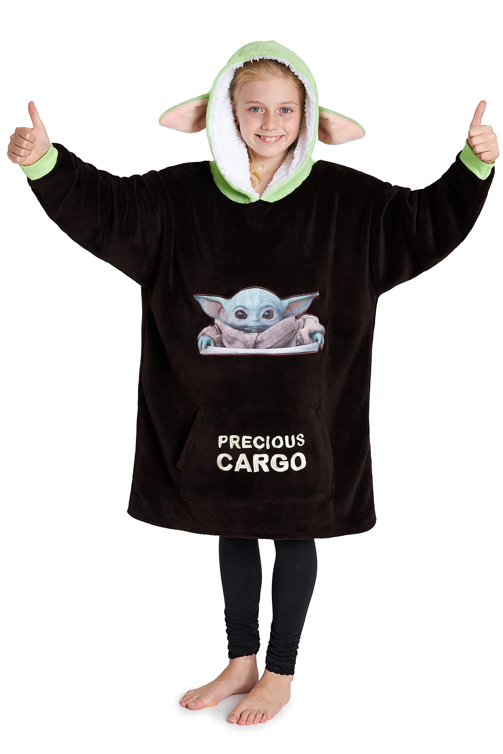 Disney The Mandalorian Blanket Hoodie for Boys Teens, Baby Yoda Fleece Wearable Blanket (Brown/Green)