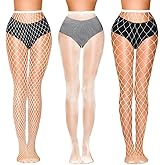LUCKELF 3 Pairs Women's Basic Stretchy Fishnet Stockings Multi-coloured High Waist Tights