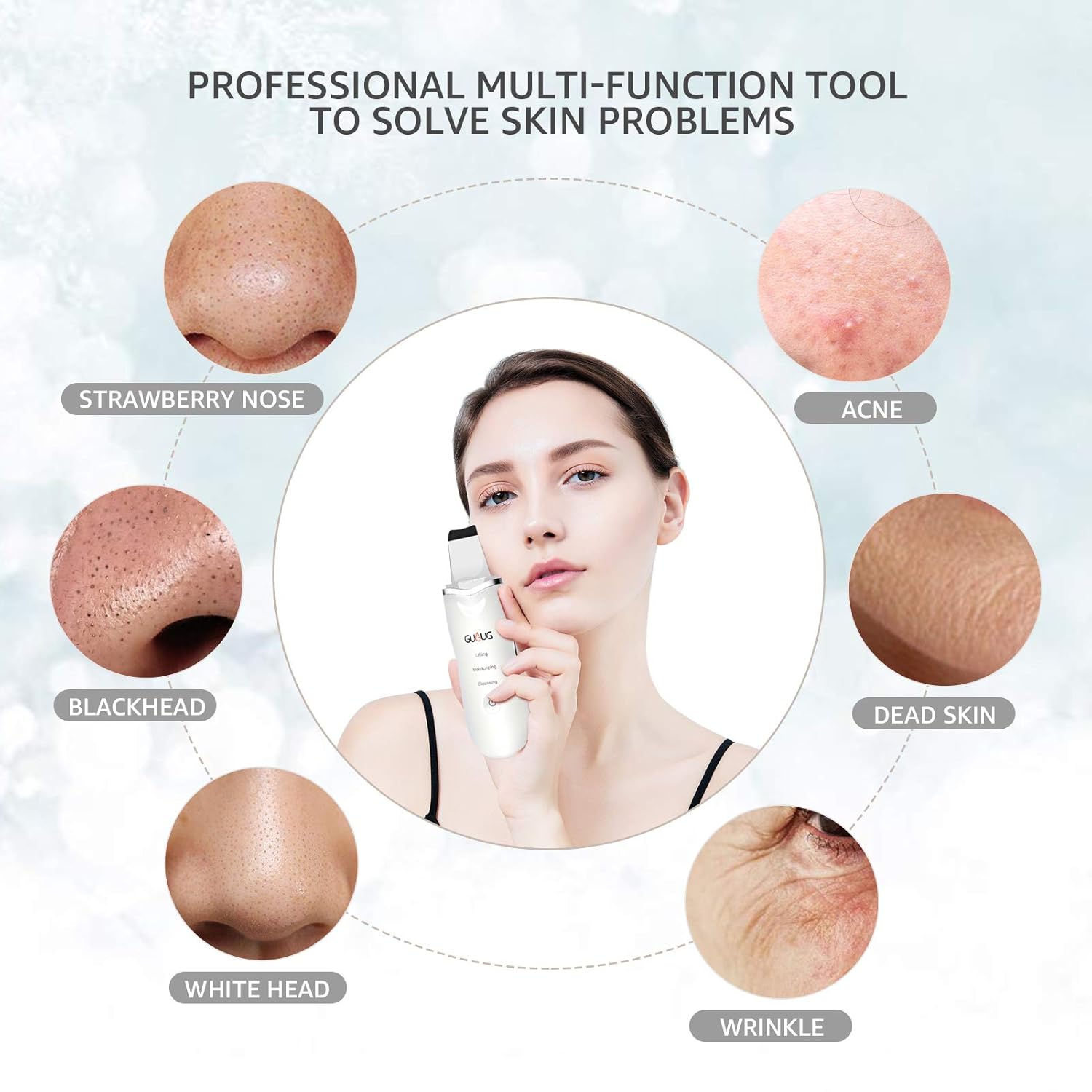GUGUG Skin Scrubber, Skin Spatula, Blackhead Remover Comedone Extractor, Facial Skin Scrubber, Pore Cleanser & IP6X Waterproof USB Charger, Facial Lifting Tool, with 2 Silicone Covers: Beauty