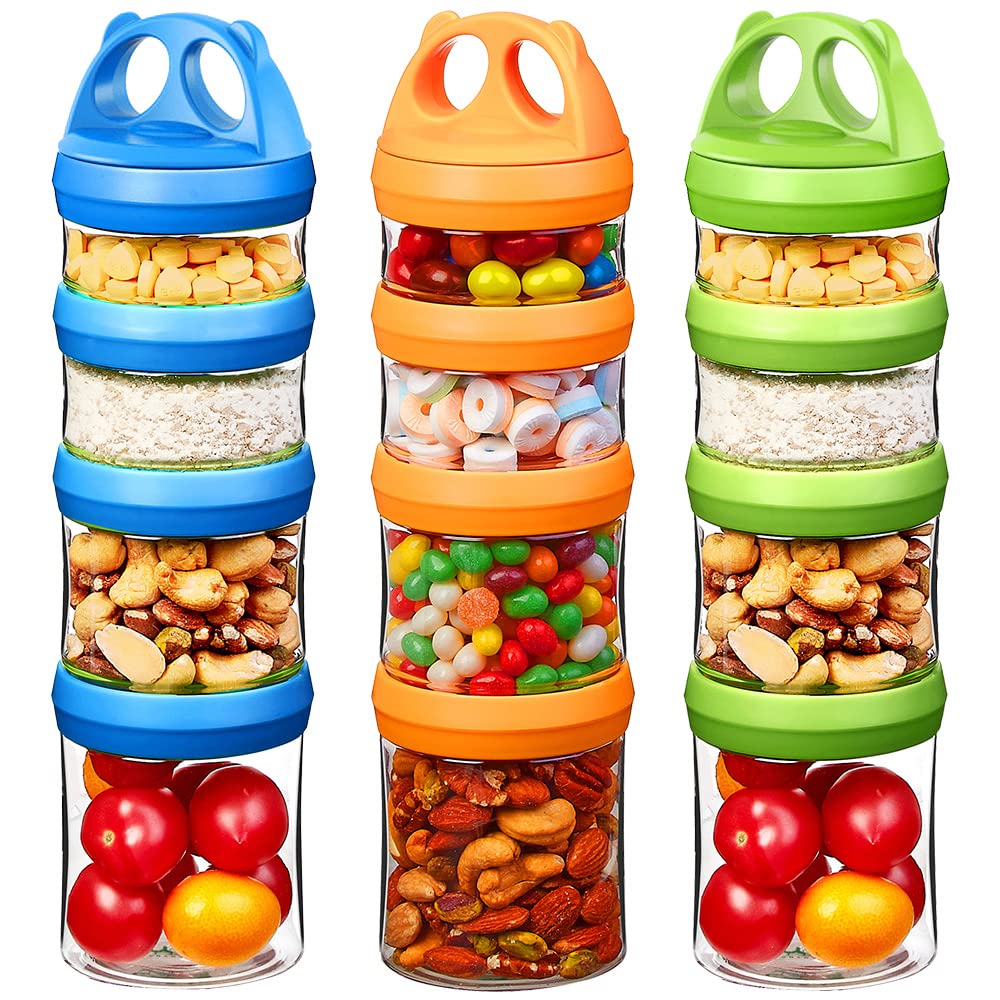 Photo 1 of SELEWARE Portable Stackable Food Storage Containers for Snacks Formula Powder and Drinks Twist Lock System Airtight Leak-proof BPA and Phthalate Free Blue Green and Orange
