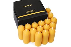 JONERAY 16 Packs Natural Beeswax Pillar Candles,8 Hour Long Burn Time Emergency Candles - Unscented,Smokeless and Dripless Candles for Home, Camping, Outages Lighting ﻿