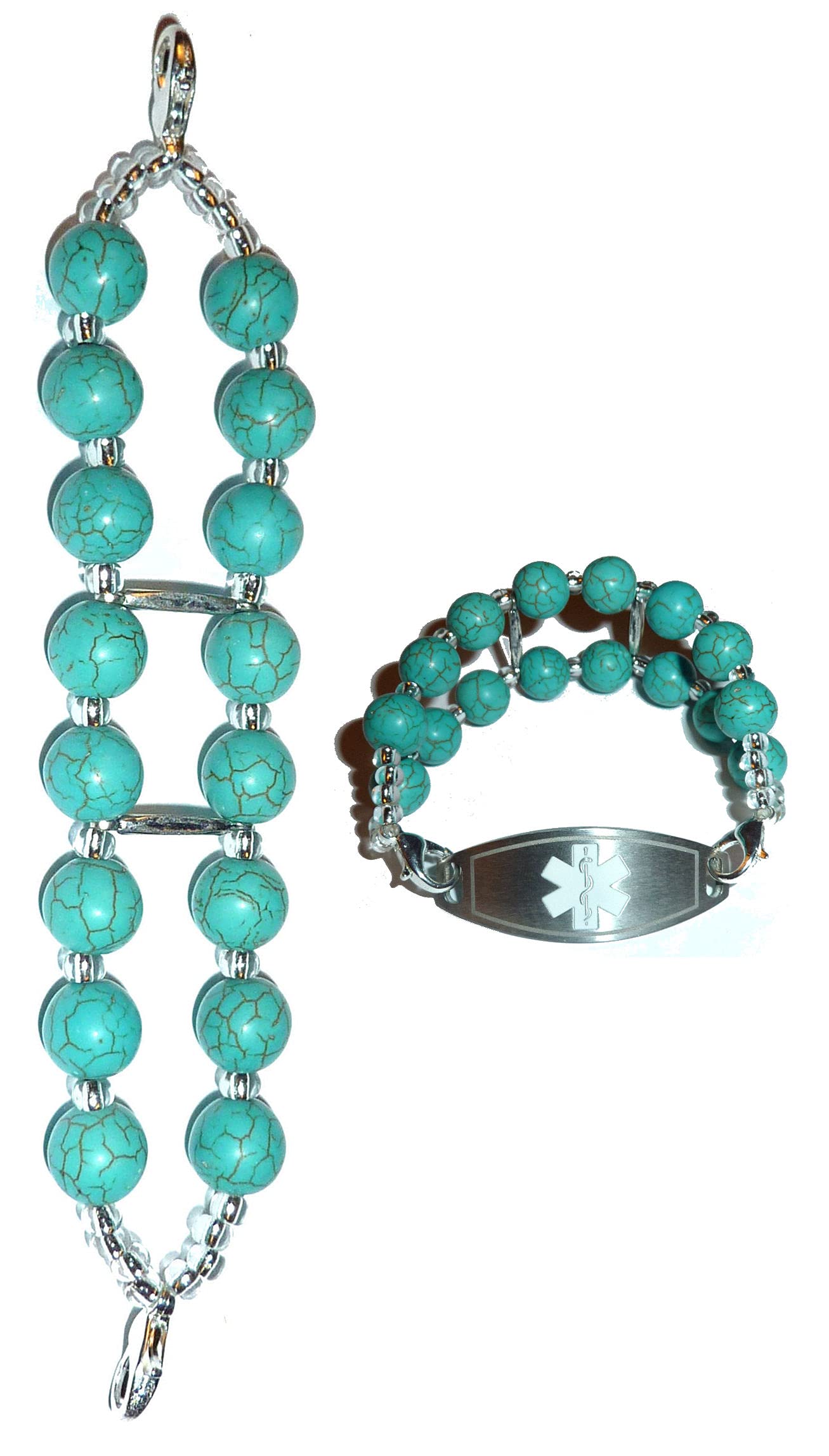 Hidden Hollow Beads Women's Beaded 6" Medical Alert ID Interchangeable Replacement Bracelet, Identification Vital info tag, Adult Size 6 inches, Glass