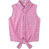 Noomelfish Girls Sleeveless Button Down Shirt Tie Knot Blouse Western Cowgirl Outfit (5-12 Years)