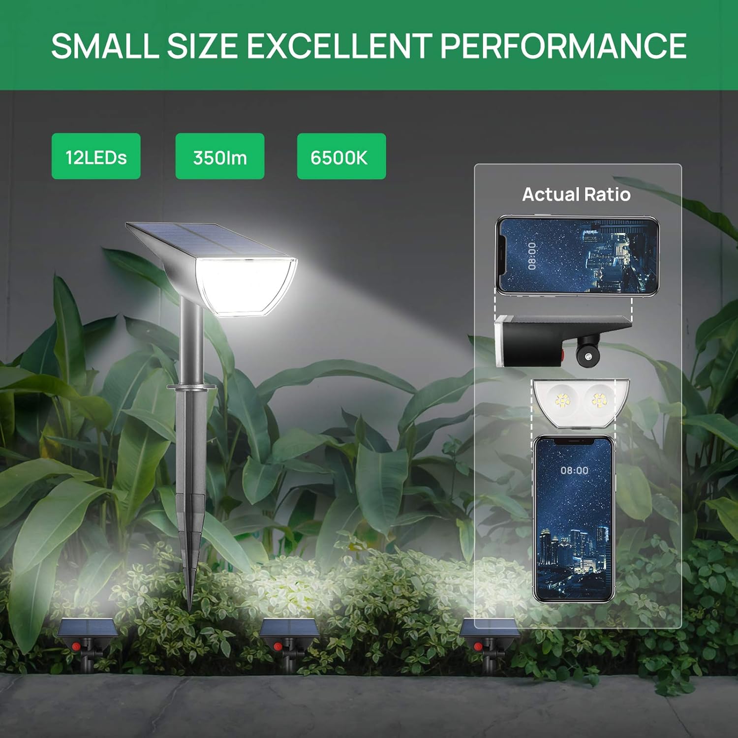 Linkind 12 LEDs Landscape Solar Spotlights, 350LM, 6500K Daylight White, 2-in-1 Outdoor Solar Powered Garden Lights, Dusk-to-Dawn IP67 Waterproof for Garden Yard Patio Driveway Porch, 6-Pack - - 