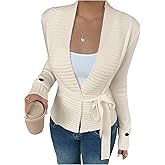 GORGLITTER Women's Wrap Tops V Neck Tie Side Cardigan Long Sleeve Lightweight Sweaters Spring Clothes 2026 Apricot Medium