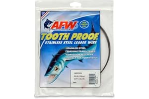 AFW Tooth Proof Stainless Steel Single Strand Hard Leader Wire - Bright and Camo for Shark, Barracuda, King Mackerel, Wahoo, Snook Bite Protection for Toothy Critters, Rigging Baits and Lures