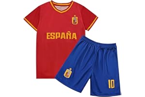 Cloong Kids National Soccer Jersey Outfits, Youth Football Training Shirt Shorts Set, Moisture-Wicking, Boys Girl Size 2-12Y
