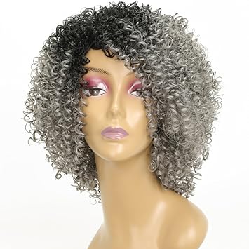 Amazon Com Kanuosi Black Ombre Grey Short Kinky Curly Wig