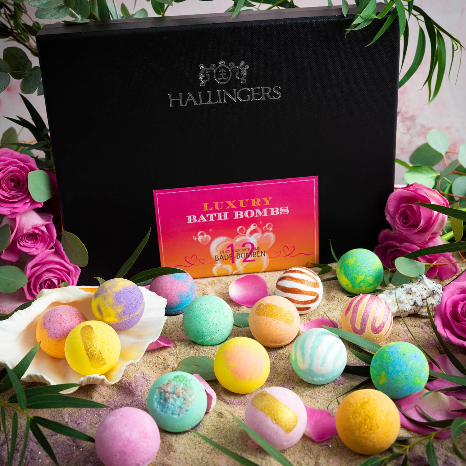 Hallingers Genuss Manufaktur Badebomben Geschenk-Set - 12x Badekugeln Bath Bombs in edler Geschenkbox, Frauen Badeperlen-Wellness & Spa "Luxury Bath Bombs - ...", Geschenkidee für sie & ihn 2